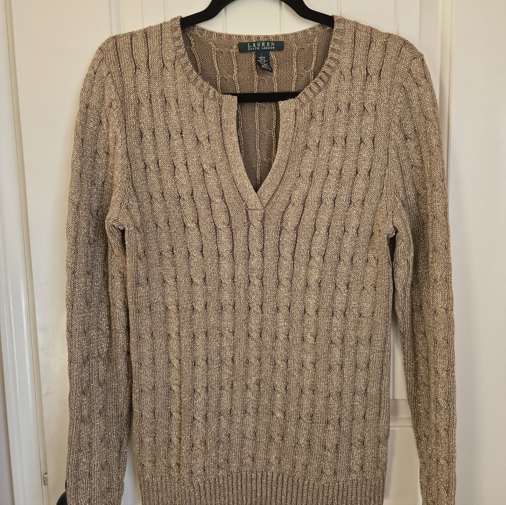 Ralph Lauren Metallic Tan Knit Sweater